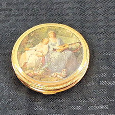 Vintage Powder Compact with Mirror Brass 1950's Face Powder Container picture