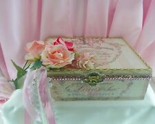 Shabby Chic Victorian LG Wooden Memory Box~French Theme~AB Rhinestones~Lace~Rose picture