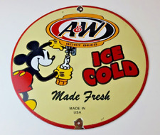 Vintage Root Beer Sign - A&W Old Fashioned Beverage Mickey Mouse Gas Pump Sign picture