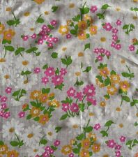 Vtg 1960s Linen Floral Fabric W44”xL 2.2Yards Pink Yellow &white Daisies picture