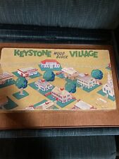 Vintage Original 1950's KEYSTONE WOOD BLOCK VILLAGE Toy Set with Box (16 pc.) picture