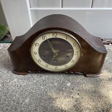 Vintage Art Deco German Heco Wooden Mantel Clock Missing Pendulum and Key picture