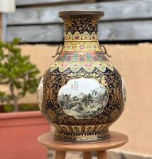 SUPERB LARGE CHINESE IMPERIAL QING QIANLONG GILDED PAINTED ENAMEL VASE LANDSCAPE picture
