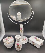 Vintage Lipper Mann Porcelain Mirror Floral Vanity Set Trinket Box 6 Pc Japan picture