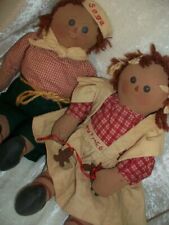 Vintage Primitive Folk Art Raggedy Ann Andy Sage Nutmeg Spice Cloth Rag Dolls picture
