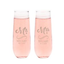 Stemless Champagne Glasses Set of 2 - Engraved Wedding Champagne Toasting Flutes picture