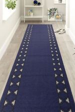 Custom Length Hallway Runner Rug Trellis Border Runner Navy Kitchen Carpet picture