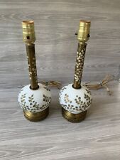 Vintage Pair MCM flowers Metal Brass Color 14” Table Lamps. see photos picture