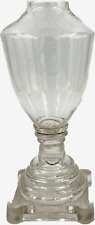 Antique 1800s Free Blown Conical Font Whale Oil Fluid Lamp w/ Pressed Glass Base picture