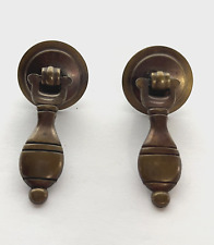 Antique Victorian teardrop brass dresser drawer  1900's pair 2 picture