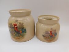 Set 2 Yesteryears Marshall Texas Pottery Canisters W/Lids Roosters Chickens Farm picture