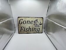 Vintage Tin Sign | Gone Fishing | 8” X 12” Inch | Retro Decor Art | Metal | picture
