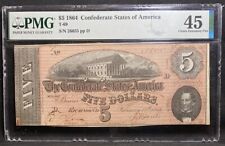 T-69 $5 1864 Confederate States Bank Note Civil War Confederacy Money PMG ChXF45 picture