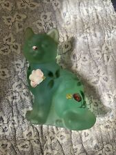 Fenton Green Seamist Opalescent Sitting Cat Hand Painted And Signed By L Everson picture