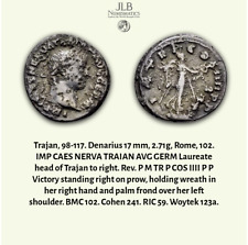 Ancient Rome, Trajan, Struck 102AD Silver Denarius Victory over Germanic tribes. picture