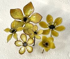Vintage Bovano Of Cheshire Enamel & Copper Metal Flowers Yellow Blossoms Set 6 picture