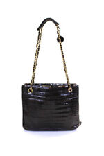 Chanel Vintage Dark Brown Crocodile Gold Tone Chain Shoulder Handbag picture