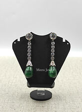 Early 19th Century Style Deep Green Emerald Drop & Old Mine Cut CZ Women Earring picture