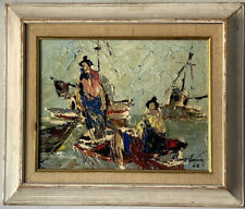 PAUL BLAINE HENRIE ANTIQUE MODERN ABSTRACT OIL PAINTING OLD VINTAGE OCEAN BOAT picture