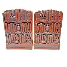 Vtg 50s Bookshelf Bookends Syroco Wood USA Library MCM Decor Book Spines Shaped picture
