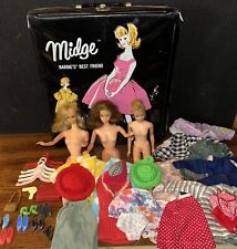 Mattel Barbie 1963 MIDGE Carry Case With 3 1966 Twist/Turn Barbies Accessories picture