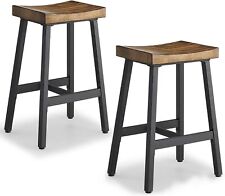 OUllUO White Bar Stools, Backless Counter Height Stools, Set of 2, Solid Wood Sa picture