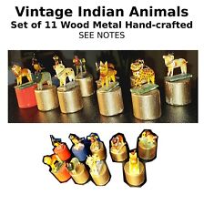 Set 11PC 1930-40s Indian Hand-Carved Animal Set Wood Painted Pegs picture