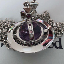 Vivienne Westwood Purple Tone 3D Orb Silver Pendant Necklace With packaging box picture