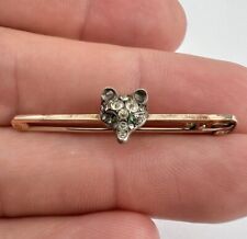Victorian 9k Rose Gold & Silver Old Cut Paste & Emerald Fox Head Pin Brooch picture