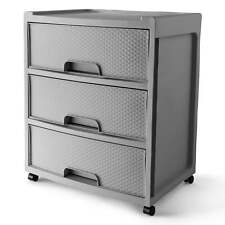 Mainstays 3 Drawer Wide Diamond Plastic Storage Cart, Soft Silver picture