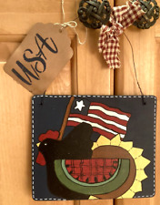 FOLK ART Primitive Farmhouse NAIVE ~ Hand Painted USA Patriotic Country Chicken picture