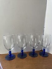 Set Of 4 Libbey Metropolis Iced Tea Glass 16 oz Cobalt Blue Ball And Stem 7.25” picture