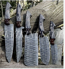 Handmade HAND FORGED DAMASCUS STEEL CHEF KNIFE Set Kitchen Knives with sheath picture