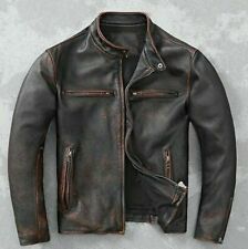 Men’s Motorcycle Biker Vintage Cafe Racer Distressed Brown Real Leather Jacket - picture