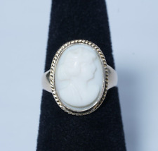 1930's Antique 14K Gold White Oval Cameo Ring, Signed KE, Size 6.5 picture