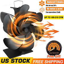 6 Blade Stove Fireplace Fan - Eco Heat Powered for Wood/Log Burner + Thermometer picture