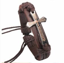 Lord's Prayer Adjustable Leather Bracelet Wristband Cross Bracelet - Spanish picture