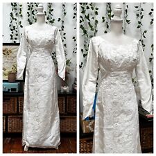Vintage 60s Wedding Dress White Column Long Sleeve Boho Mod Modest Beaded XS picture