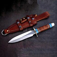 CUSTOM HANDMADE D2 TOOL STEEL HUNTING DAGGER KNIFE WITH STACKED LEATHER HANDLE picture