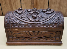 Vintage cedar keepsake box hand carved dresser floral carved domed wood footed picture