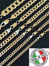 REAL Solid 925 Silver 14k Gold Plated Flat Cuban Link Chain Necklace 3mm-10.5mm picture