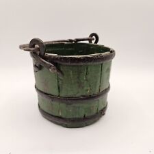 Antique French Berry Bucket Wood Basket Mini Naive Primitive Stave Iron Handle picture