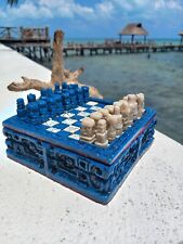 Mayan Chess Set Aztec Handmade Blue Box Unique Caribbean Artwork Blue 6*6inch picture