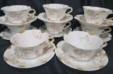 THEODORE HAVILAND LIMOGES FRANCE 8 cups & 8 SAUCERS SET SCHLEIGER 144 ROSES&GOLD picture