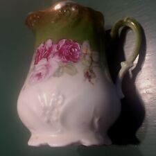 Handpainted Porcelain Pitcher w/ Pink Roses Floral Gold Trim Top UnMarked Lovely picture