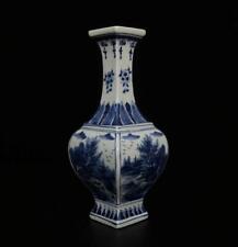 24.5CM Kangxi Signed Old Chinese Blue & White Porcelain Vase w/landscape picture