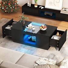 Modern Coffee Table 2 Drawers with Charging Station and LED Lights End Table picture
