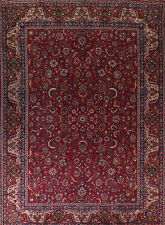 Vintage Handmade Red/ Navy Blue Floral Mashaad Dining Room Rug Area Carpet 10x13 picture