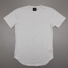 Cuts Clothing Elongated Short Sleeve Tee Crew Neck Stretch White Slim Fit picture