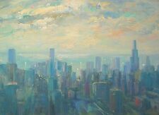 Well listed American Artist Nino Pippa Chicago Skyline Painting COA 18